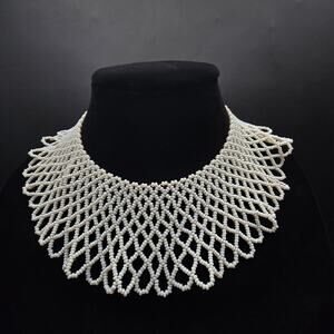 White Beaded Collar Necklace RBG Ruth Ginsburg Vintage Jewelry
